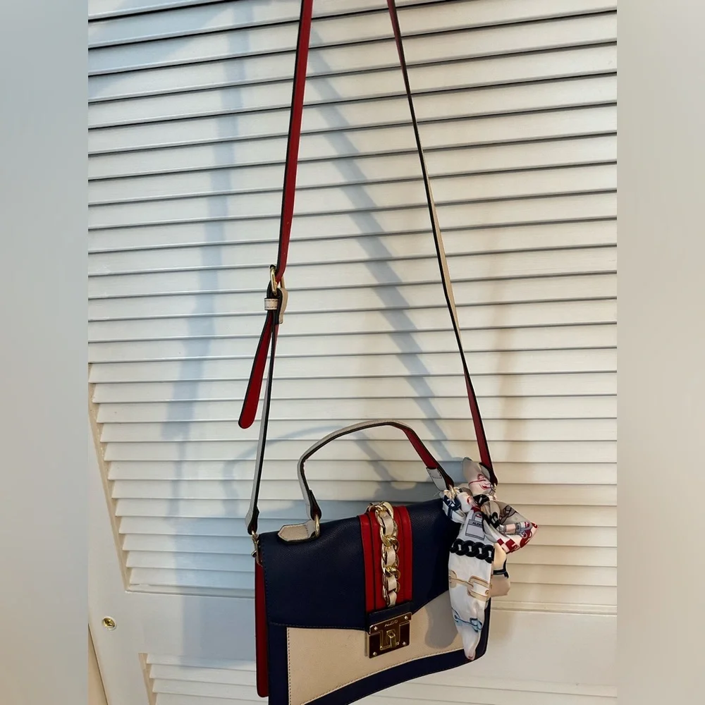 Aldo red blue white bag purse with scarf crossbody - Picture 3 of 7